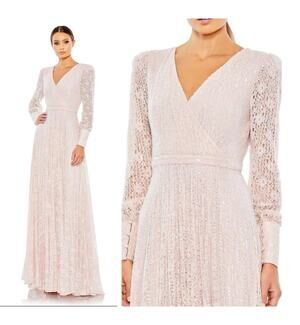 Mac Duggal 93679D Blush Light Rose Pink Long Sleeve Dress A Line Gown 20